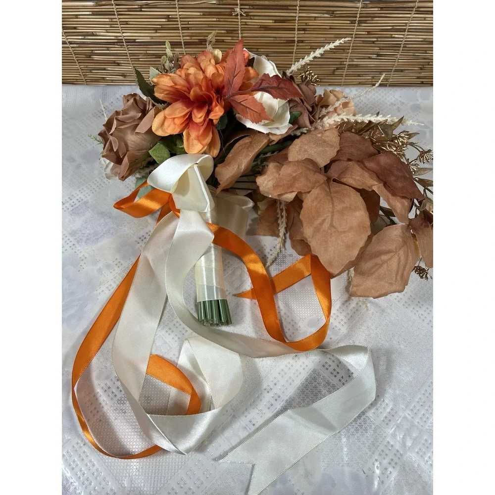 Wedding Bridal Floral Bouquet Real Touch Silk Orange Terracotta Flower 11